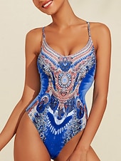 baratos trajes de banho de grife-Maiô de férias com estampa de leopardo e penas, tecido elástico de alta elasticidade e amarração nas costas.