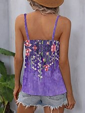 cheap Graphic shop Tank tops &amp; Camis-Women&#039;s Camisole Tank Top Floral Stylish Casual Sleeveless Strap Regular Tops Daily Print Purple Summer