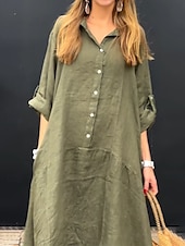 economico Abiti a camicia-Per donna Vestito maxi Abito chemisier Abito casual Essenziale Informale Da mare Giornaliero Standard Liscio Manica lunga Colletto Rosa Verde Grigio Estate