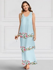 abordables Longueur du plancher-Robe Florale A-Ligne Mère de la Mariée Bleue Verte Élégante Grande Taille Col Bijou Longueur de Sol Chiffon Sans Manches avec Broderie en Niveaux Volants Cascades