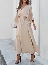 ieftine Rochie simplă-Rochie de absolvire pentru femei rochie maxi rochie de lucru rochie de petrecere casual formal manșon batwing vacanță formală petrecere regular fit grafic manșon scurt gât în V negru șampanie vin