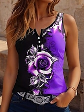 ieftine Bluze &amp; Camisole Damă-Top de femei fără mâneci tip camisole floral casual cu decolteu în V croială regulată imprimeu cu nasturi mov vară