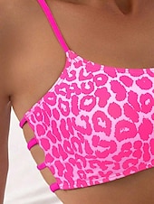 abordables Ensemble de bikinis-Maillots de bain pour femmes Bikini 2 pièces Maillot de bain échancré Sans dos Slim Vêtements de plage de vacances Léopard Col scoop sans manches