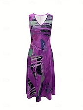 cheap Dress Sets-Women&#039;s Midi Dress Casual Dress Dress Set Swing Dress A Line Dress Stylish Casual Vacation Daily Regular Fit Graphic Half Sleeve V Neck Pink Blue Fuchsia Orange Summer