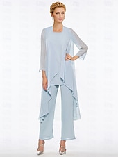 voordelige Broekpakken van mama-Strand Bruiloft Jumpsuit  Pantsuit Moeder van de Bruid Elegante Plus Size Bateau Hals Vloer Lengte Chiffon Mouwloos Wrap Inbegrepen met Effen Kleur om indruk te maken 2025 gratis maat op maat