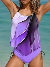 abordables Tankinis-Maillots de bain pour femmes Tankini 2 pièces Maillot de bain coquin dos nu Tenue de plage en vacances Ombre Col halter sans manches