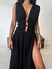 ieftine proiectează rochii din bumbac și in-Pentru femei Rochie Lunga Rochie Maxi Rochii inspirate din in Rochie în carouri Rochie casual Rochie de vară Modă În aer liber Concediu Dată Fit regulat Simplu Fără manșon În V Negru Maro Bej Var