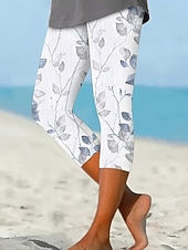  Women's Leggings Capri Pants High Elasticity Fashion Streetwear Full Length High Waist Floral Printing Thermal Warm Breathable Soft  Outdoor Daily White Summer Spring Fall Regular Fit