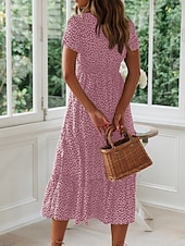 cheap Floral Dress-Women&#039;s Midi Dress Corset Dress A Line Dress Milkmaid Dress Puff Sleeve Dress Stylish Casual Vacation Daily Regular Fit Graphic Short Sleeve Square Neck Pink Navy Blue Blue Purple Summer