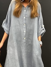 economico Abiti a camicia-Per donna Vestito maxi Abito chemisier Abito casual Essenziale Informale Da mare Giornaliero Standard Liscio Manica lunga Colletto Rosa Verde Grigio Estate