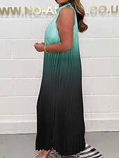 tanie Wakacyjne sukienki-Damskie Sukienka maxi Codzienne sukienki Elegancki Codzienny Urlop Codzienny Regularny Ombre Bez rękawów Kantarka Pomarańczowy Zielony Khaki Lato Wiosna