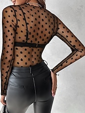abordables Hauts en dentelle-Chemisier Femme Noir transparent 6 noir Noir Broderie Fleur / Plantes Dentelle Troué du quotidien Elégant Dentelle Col Rond S