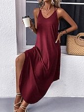 abordables vestido largo negro-Mujer Vestido Midi Vestido negro Vestido Cóctel Vestido formal Elegante Básico Sensual Diario Vacaciones Ajuste regular Plano Sin Mangas Escote en Pico Negro Vino Verde Ejército Verano