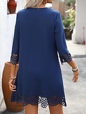 preiswerte schwarzes Minikleid-Damen Minikleid schwarzes kleid Freizeitkleid Cocktailkleid Abendkleid Basic Lässig Urlaub Täglich Normale Passform Einfach Dreiviertelarm V Ausschnitt Schwarz Rote Blau Sommer