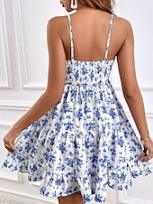 ieftine Rochii casual florale-Pentru femei Rochie Mini Rochie casual Rochie florala Rochie de vară Rochie Slip Modă În aer liber Concediu Dată Fit regulat Ditsy Floral Fără manșon Bretele Spagheti Albastru piscină Vară Primăvară