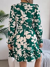 cheap Casual Floral Dresses-Ramadan Women&#039;s Normal Mini Dress Boho Chic Dresses Boho Dress Cami Dress Off The Shoulder Dress Bohemia Stylish Sexy Puff Sleeve Vacation Party Birthday Form Fit Floral Graphic Long Sleeve Plunging