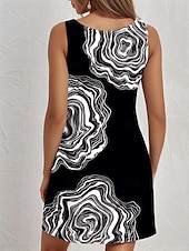 ieftine Rochii florale-Pentru femei Rochie Mini Rochie Mini Rochie de Vară Rochie A line Rochie Tip Maieu Epocă Stilat Casual Vacanță Zilnic Concediu Potrivire Largă Abstract Fără manșon Stil Nautic Negru Alb Vară Primăvară