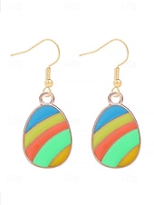 abordables Pendiente de mujer-Pendientes con forma de huevo de Pascua: diseño ondulado colorido, chapados en oro, perfectos para Pascua, moda primaveral y ocasiones festivas.
