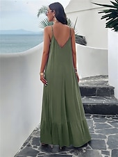 preiswerte Einfaches Kleid-Damen Maxi Kleid Strandkleid Slip Kleid Urlaub Strandurlaub Unifarben Lässig Täglich Lockere Passform Grafik Ärmellos Träger Schwarz Rot Himmelblau Grün Sommer