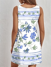 ieftine Rochii florale-Pentru femei Rochie Mini Rochie A line Rochie Tip Maieu Epocă Stilat Casual Zilnic Fit regulat Floral Grafic Fără manșon În U Albastru celest Vară Primăvară