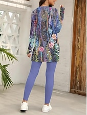 voordelige grafische nachtkleding-Dames 2 Delen Elegante Vakantie Mode T Shirt Broeksets Broek Lange Mouwen Ronde Hals Color Block Print Casual Dagelijks Druif Zomer Regelmatige Pasvorm
