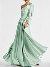 abordables JAUNE-Robe de soirée en A-Line robe élégante invitée de mariage formelle longueur au sol manches longues épaule dénudée ceinture  sash en satin avec fronces 2025