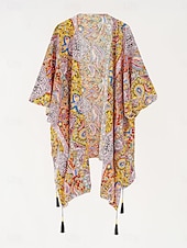billiga Strandklänningar-Damers baddräkter cover up baddräkt knappar semester strandkläder paisley v-hals långärmad baddräkter
