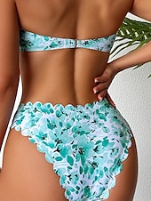 billiga Bikiniset-Dam Badkläder Bikini 2 st Kaxig Baddräkt Öppen rygg Smal Semester Standkläder Blommig Axelbandslös Ärmlös Baddräkter