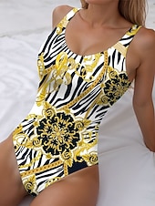 abordables Maillots de bain une pièce-Maillots de bain femmes Maillot de bain une pièce monokini sans dos contrôle du ventre taille haute slim vêtements de plage de vacances géométriques U cou sans manches