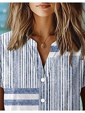 abordables Tops à Rayures et Géométriques pour Femmes-Blouse pour femmes à fleurs élégante vintage quotidienne à manches courtes col régulier tops quotidien similicuir jaune rose bleu poussiéreux violet vert été