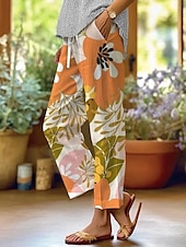 ieftine pantaloni cu picior drept-Pantaloni din bumbac și in pentru femei pantaloni baggy asemănători cu in modă stradală lungime completă talie înaltă imprimeu floral grafic termic cald respirabil moale micro-elastic exterior zilnic