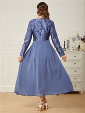 billige Kjoler til nyttårsaften-Dame Normal Maxikjole Blonde kjole Chiffonkjoler Elegant Stilfull Fest Bryllupsgjest Stevnemøte Normal Helfarge Langermet Crew-hals Blå Sommer