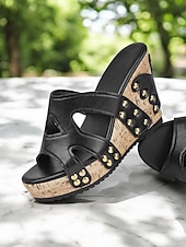 billiga Avslappnade sandaler-eleganta plattformsandaler med öppen tå för kvinnor med dubbade accenter för vardags- och musikfestivalkläder