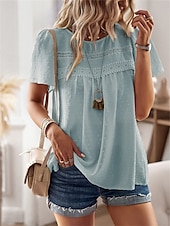 Dámské Košile Halenka Pevná barva stylové Na běžné nošení Krátký rukáv Tričkový Běžné topy Práce Denní Dovolená Šalvějová zeleň Černá Bílá Světlá růžová Rubínově červená Léto Jaro levne Hladké dámské topy-Dámské Košile Halenka Pevná barva stylové Na běžné nošení Krátký rukáv Tričkový Běžné topy Práce Denní Dovolená Šalvějová zeleň Černá Bílá Světlá růžová Rubínově červená Léto Jaro