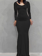 ieftine rochie maxi neagra-Pentru femei Rochie Maxi Rochie Bodycon Rochie Fit And Flare Petrecere Oficial Oficial Petrecere Fit regulat Grafic Manșon Lung Stil Nautic Negru Galben Roz Îmbujorat Roșu Vin Vară