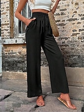 cheap Plain Cotton Linen Pant-Women&#039;s Cotton Linen Shorts Linen-Inspired Pants Cotton Linen Pants Fashion Streetwear Comfort Full Length High Waist Plain Drawstring Elastic Waist Straight Leg Comfy Outdoor Comfortable Street