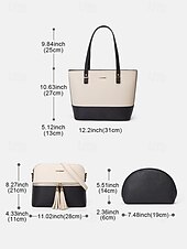 economico Borsette e borse tote-elegante set di borse da donna bicolore patchwork con decorazione a nappe - borsa a mano, borsa a tracolla e borsa piccola - perfette per il tempo libero quotidiano, per andare al lavoro