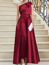 abordables Tailleurs-pantalons et combinaisons-Combinaisons Robe de Soirée Élégante Avec Jupe Détachable Robe Invité au Mariage Longueur de Sol Sans Manches Épaule Dénudée Satin Vert Sauge avec Nœud(s)