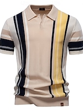 cheap Men&#039;s Elite Polo-Men&#039;s Polo Knit Polo Sweater Formal Work Turndown Short Sleeve Striped Vertical Stripes Stripe-Trim Stripe Spring Beige Polo