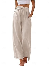 baratos Calça-Mulheres Atrevido Calças de linho de algodão chinês Moda Básico Comprimento total Cintura Média Tecido Bolsos Com Cordão Conforto Exterior Micro-Elástica Férias Rua Diário Adamascado Cinzento Escuro
