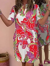 abordables Robes de vacances-Femme Mini robe Robe casual mode Décontractées Vacances du quotidien Standard Cachemire Manche Courte Col cranté Blanche Rouge Bleu Vert Eté