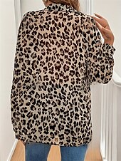 levne Hladké dámské topy-Dámské Košile Halenka Leopard Elegantní Denní stylové Dlouhý rukáv Košilový límec Běžné topy Práce Denní Dovolená Knoflíky Levhart Léto Jaro