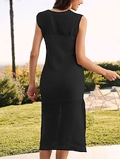 voordelige Strandjurken-Dames Zwemkleding Bedekken Zwemjurk Zwempak Gebreid Vakantie Strand Kleding Effen Kleur Ronde hals Mouwloos Badpakken