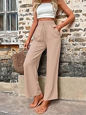 cheap Plain Cotton Linen Pant-Women&#039;s Cotton Linen Shorts Linen-Inspired Pants Cotton Linen Pants Fashion Streetwear Comfort Full Length High Waist Plain Drawstring Elastic Waist Straight Leg Comfy Outdoor Comfortable Street