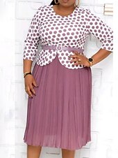 abordables Ensembles de robes-Femme Robe Ensemble Robe casual Jupe Ensemble Décontractées Pois Patchwork Imprimer Robe mi-longue Manches 3/4 Col Ras du Cou Extérieur du quotidien Rose Claire Eté Printemps Standard