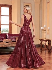 preiswerte Ballkleid-A-Linie Ballkleider Partykleid Abendparty Cocktailparty bodenlang ärmellos tiefer Ausschnitt Polyester mit Glitzer Kniefalten 2025