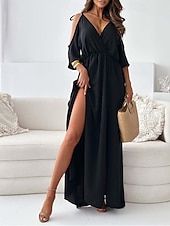 economico Vestito Semplice-Per donna Abito Lungo Maxi Abito Vestito Casual Vestito a ruota Abito Estivo Moda All'aperto Ferie Data Vestibilità regolare Semplice Senza Maniche Scollo a V Nero Rosa Rosso Estate Primavera