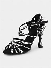 billige Sko til latindans-svarte rhinestone strappy dansesko for kvinner - stilige latinske dansesandaler med høye hæler, perfekt for dansekonkurranser og spesielle anledninger