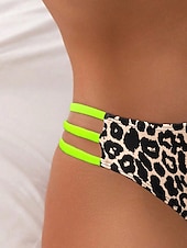 abordables Ensemble de bikinis-Maillots de bain pour femmes Bikini 2 pièces Maillot de bain échancré Sans dos Slim Vêtements de plage de vacances Léopard Col scoop sans manches