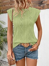 cheap Stripe&amp;Geometric tee-Women&#039;s T Shirt Plain Elegant Fashion Modern Sleeveless Crew Neck Regular Tops Daily Weekend White Pink Blue Green Summer Spring